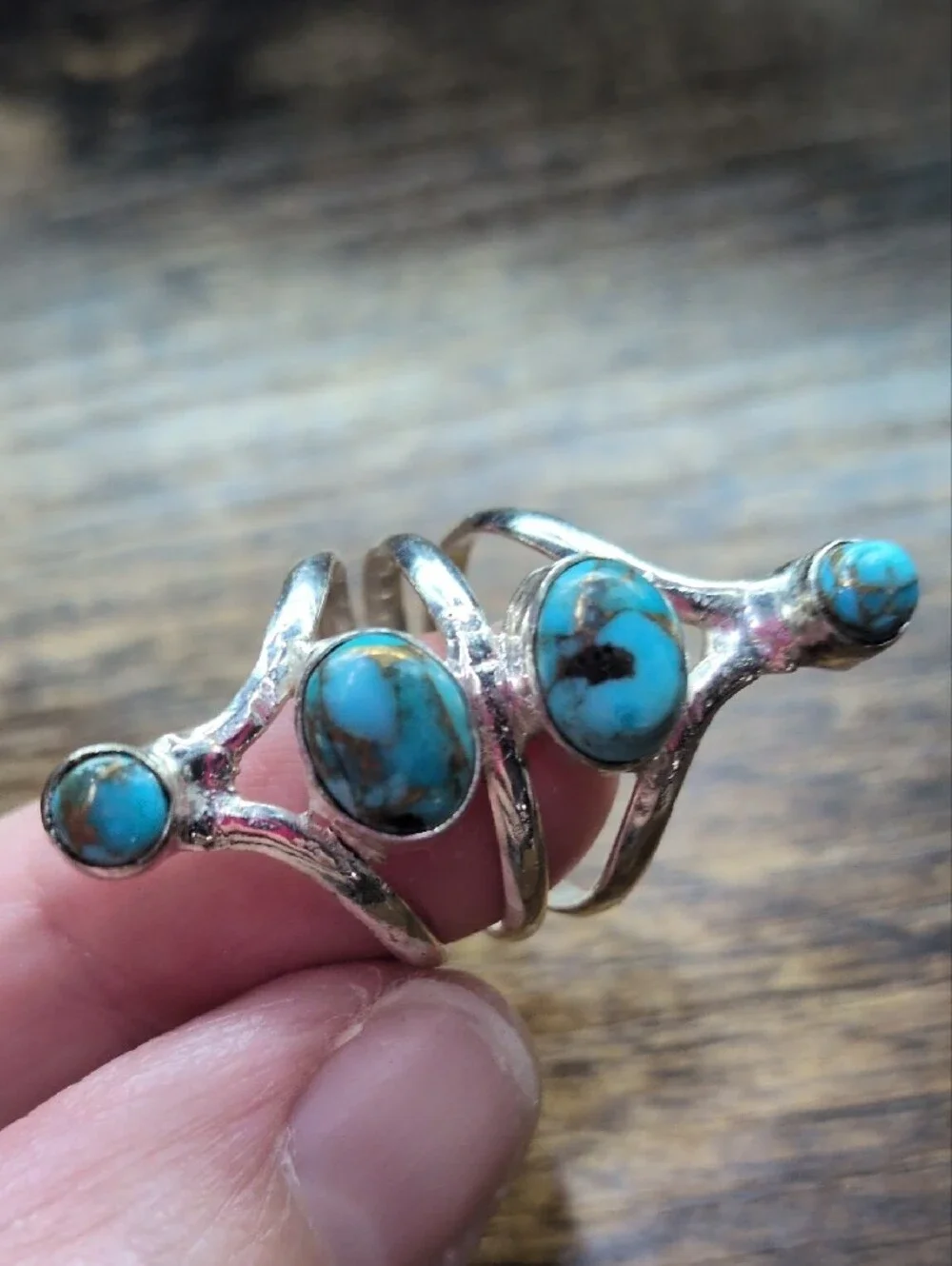 Sterling Silver Turquoise Triple Stone Ring - Blue